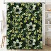 Luxury Floral Shower Curtain Green Yellow Waterproof Fabric Modern Bathroom Decor Set for Home Use