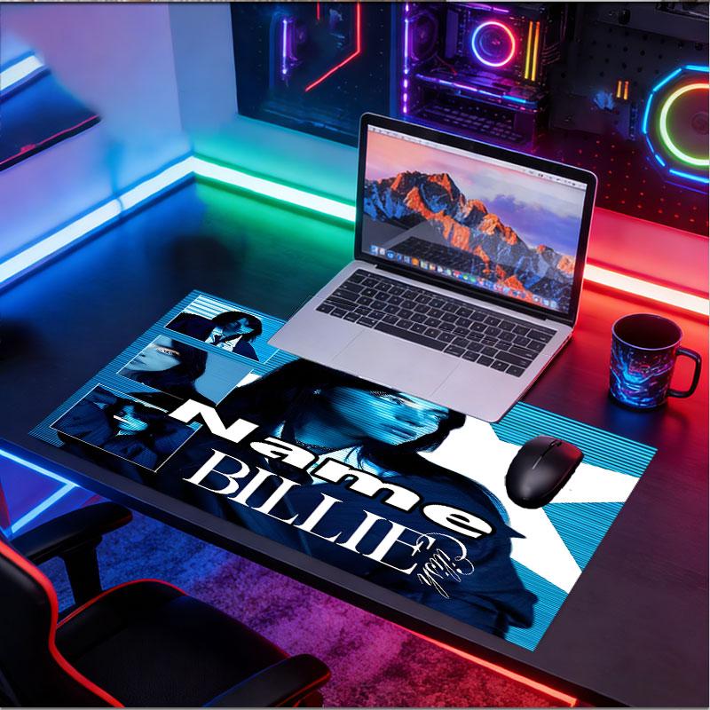 Custom Name Personalized Billie Eilish Pattern Mousepad, Laptop PC Desk Mat, Decorative Desk Mat for Home Keyboard Pad Gift
