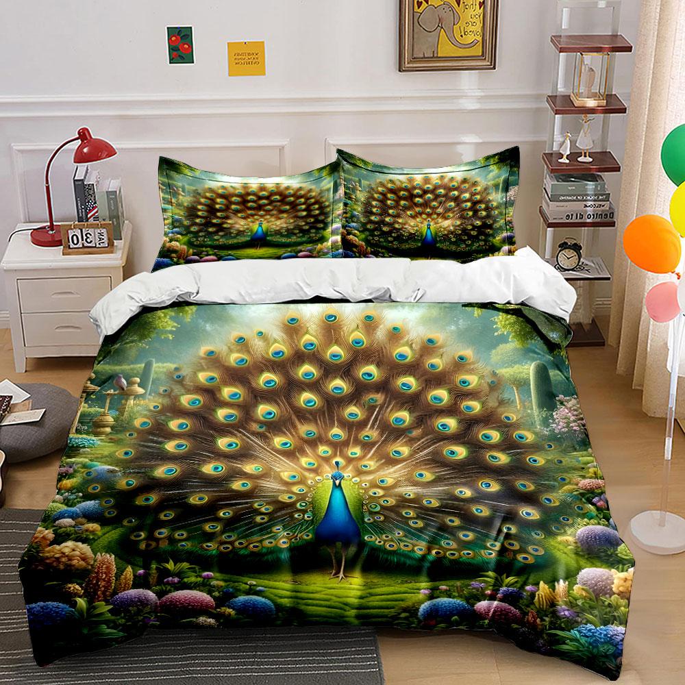 Elegant Peacock Garden Decor Set Multiple Sizes Kid'S And Adults' Bedroom Exquisite 3Pc Bedding Set, Gift