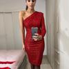 Women's One Shoulder Dress with Oblique Collar Wrapped Chest Evening Dress Fashion Sequin Long Dress