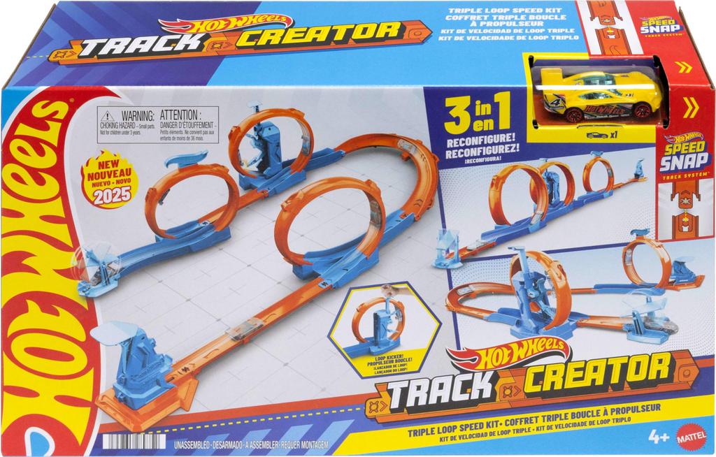 Hot Wheels Triple Loop Spielset mit 1 Mini-Fahrzeug Spielzeug Alter 4 und JDW39 Auto, Spielset, Oben, Orange,