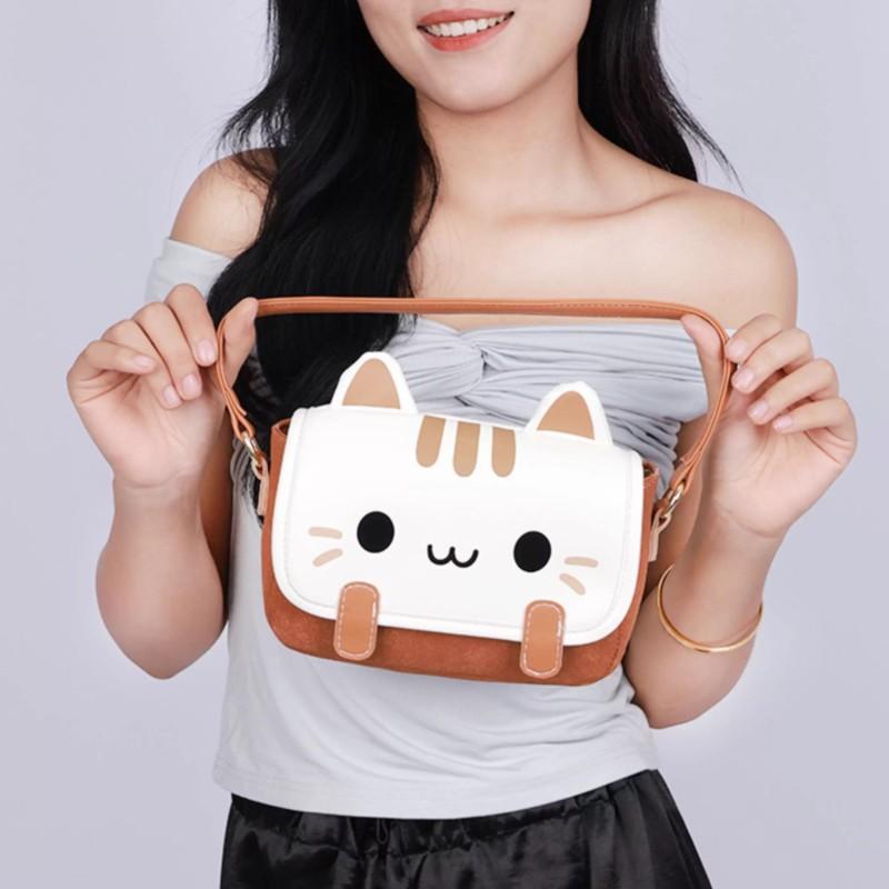 Cute Cat Handbag Women 2025 New Trendy Large Capacity Shoulder Bag Ladies Leather Print Texture Fun Creative Crossbody Bag Chic