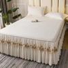3pcs Set Raw Cotton Bed Romance Dust Protector Cover Soft Bedspread Embroidery Lace Edge Bed Skirt with 2pcs Pillowcase