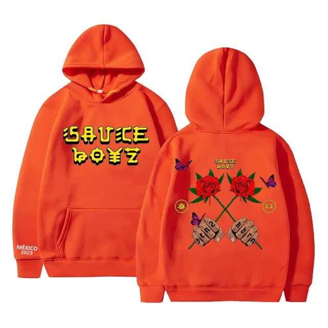 Moletom com capuz estampado de álbum de música Sauce Boyz, rapper americano Eladio Carrion, flor rosa, moletom com capuz unissex, moda feminina, tops grandes