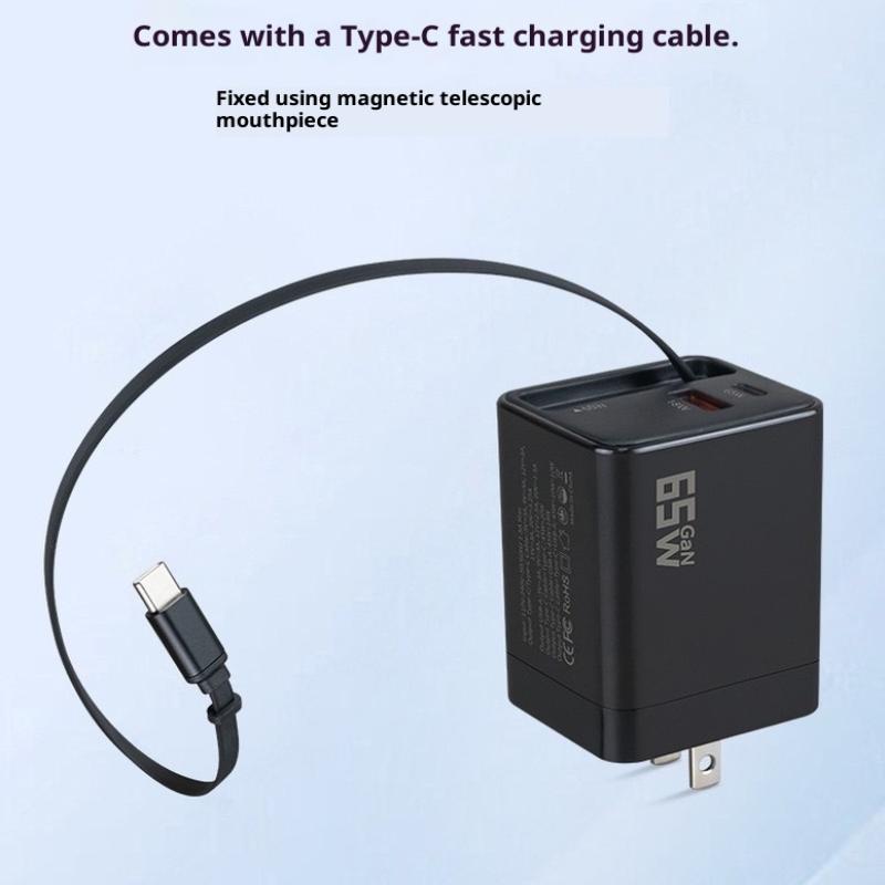 65W Super Fast Charge Type C Usb Phone Charger With Retractable Usb C Cable For Phone Fast Charging Charger