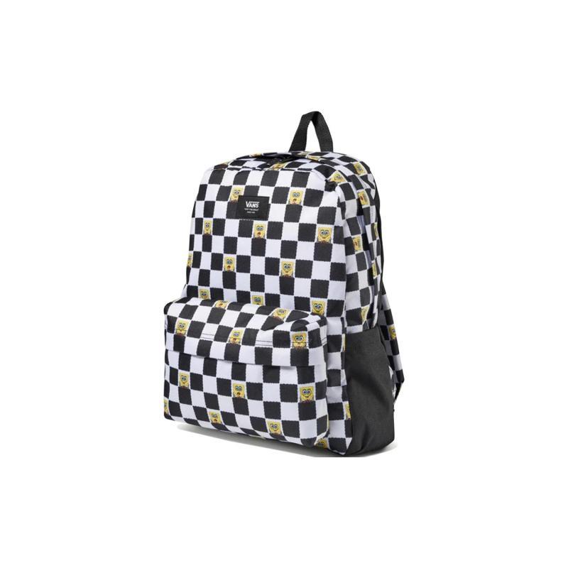 Vans SpongeBob, Collaboration Polyester Backpack Regular Unisex Black White Checkerboard Vans VN0A5KHQQ7Y