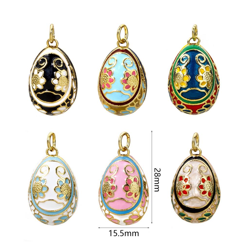 1 Piece Brass Easter Day Series Charms For Jewelry Making 18K Gold Plated Flower Faberge Egg Pendant DIY Findings 28mm x 15.5mm