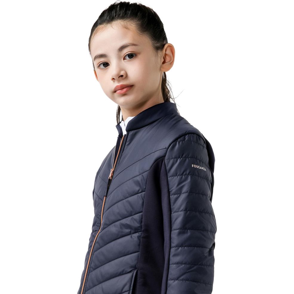 DECATHLON 500 Series Solid Colour Stand Collar Zipper Warm Long Sleeve Cotton Jacket Dark Blue Children's Model