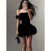 2025 One-Shoulder Strapless Dress with Bow & Sequin Waist