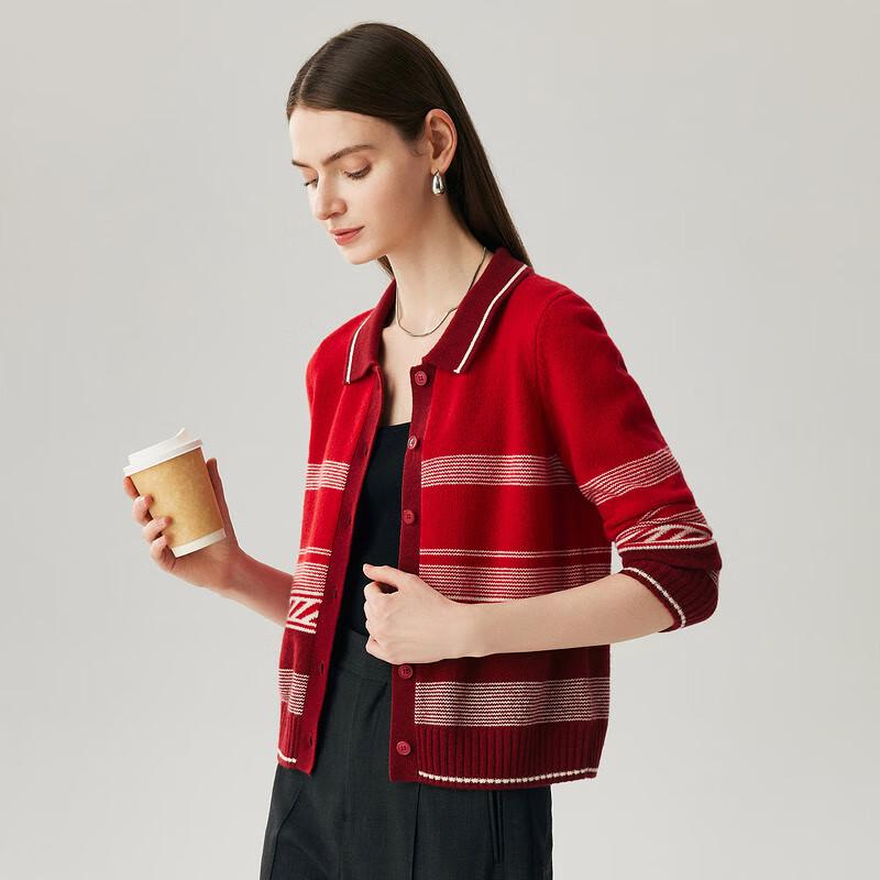 Zhaojun Women's Lapel Jacquard Cashmere Cardigan