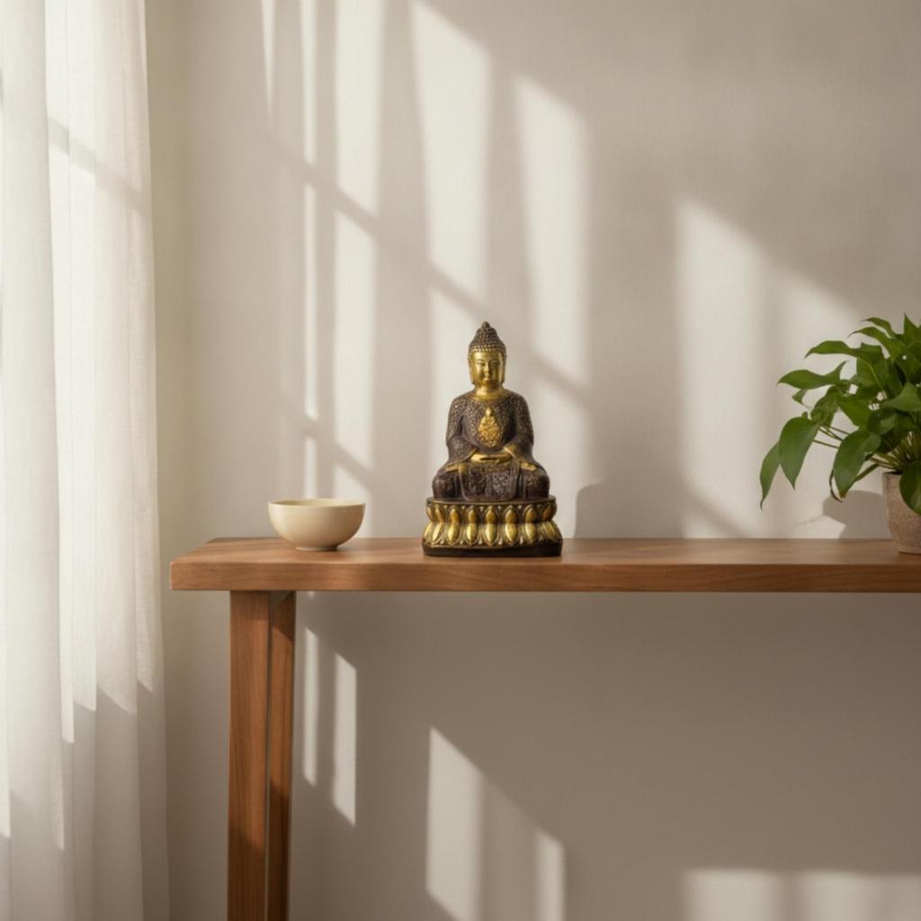 Buddha Statue with Pedestal Gilded AntiqueStyle Figurine for Collectors,