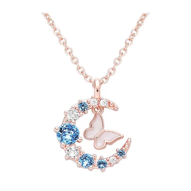 Moon Butterfly Necklace Summer Collarbone Chain With Star Sparkling Zircon Simple And Elegant Minimalist Luxury Unique Gift For Girlfriend