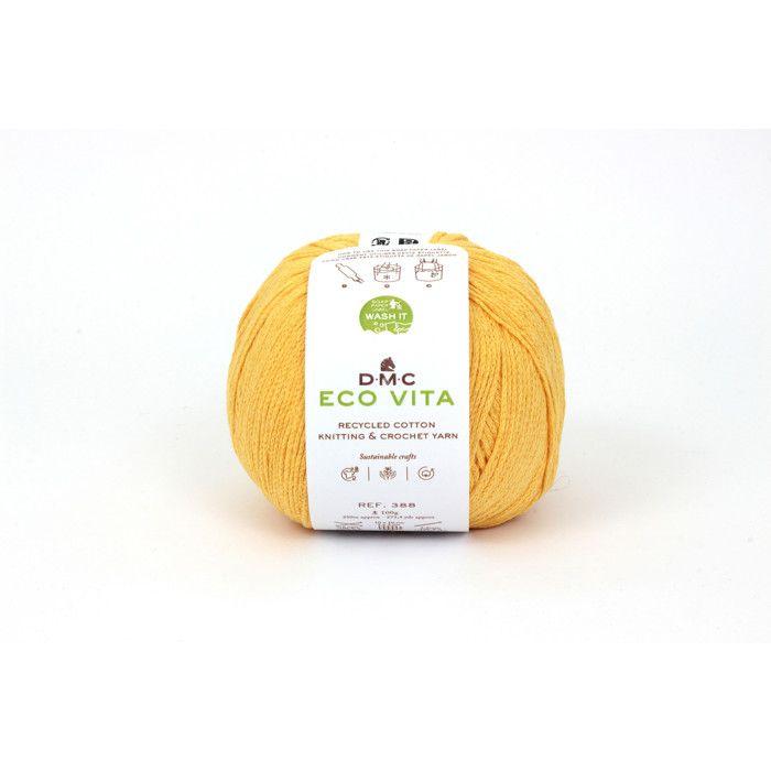 Fil Coton Recyclé Eco Vita 3mm 100g Tricot et Crochet Col. 009 jaune