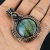 Labradorite Pendant, Handmade Gemstone 999 Copper Wire Wrapped Pendant Antique Jewelry, For Gift Silver Jewelry