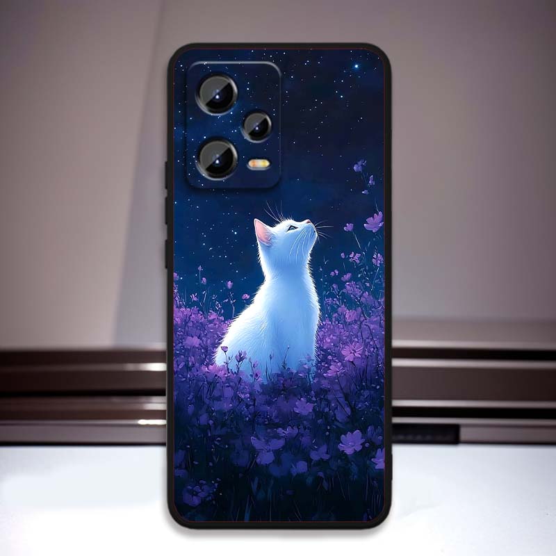 Anime cartoon cat illustration For Xiaomi Redmi Note 15 14 13 12 12S 11E 11 11S Pro Plus 4G 5G Black Soft TPU Phone Case