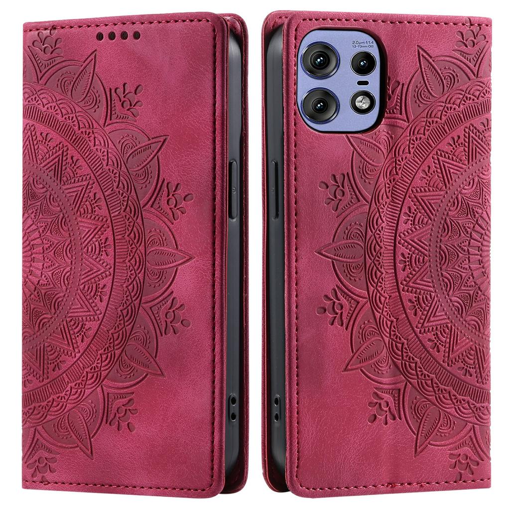 For Motorola Edge 50 Pro 5G Case Imprinted Mandala Leather Magnetic Closure Phone Cover