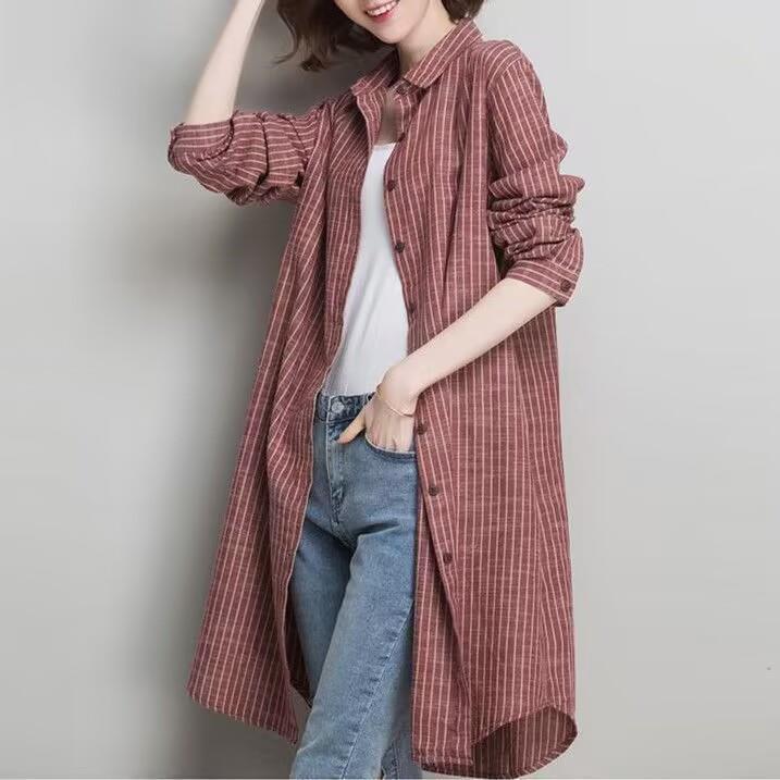 2024 Spring/Fall Women's Loose Striped Cardigan - Korean Design Long Sleeve Jacket