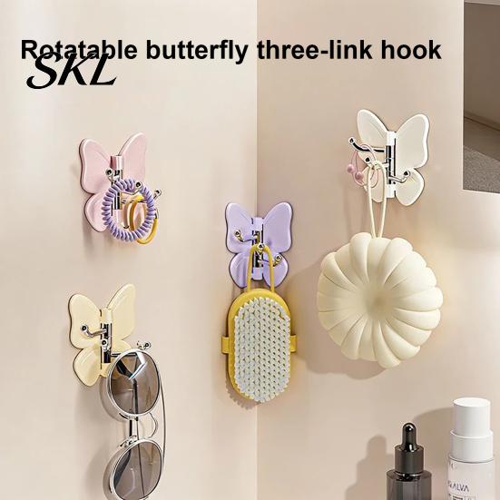 Drehbare Wandhaken Schmetterling Klebehaken, 3-Zinken Bohrerfreie Schwenkhaken, mit Werkzeugloser Montagehaken Verstellbarer Winkel Platzsparender Haken, für