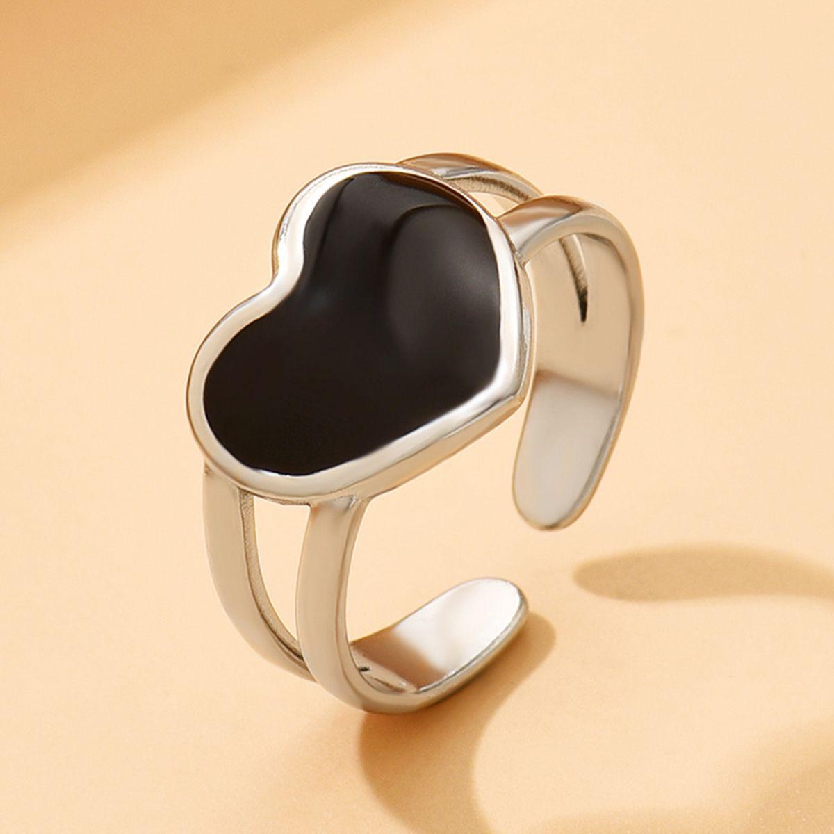 European & American Fashion Stainless Steel Enamel Heart Open Ring - Women s Drip Oil Index Finger Jewelry