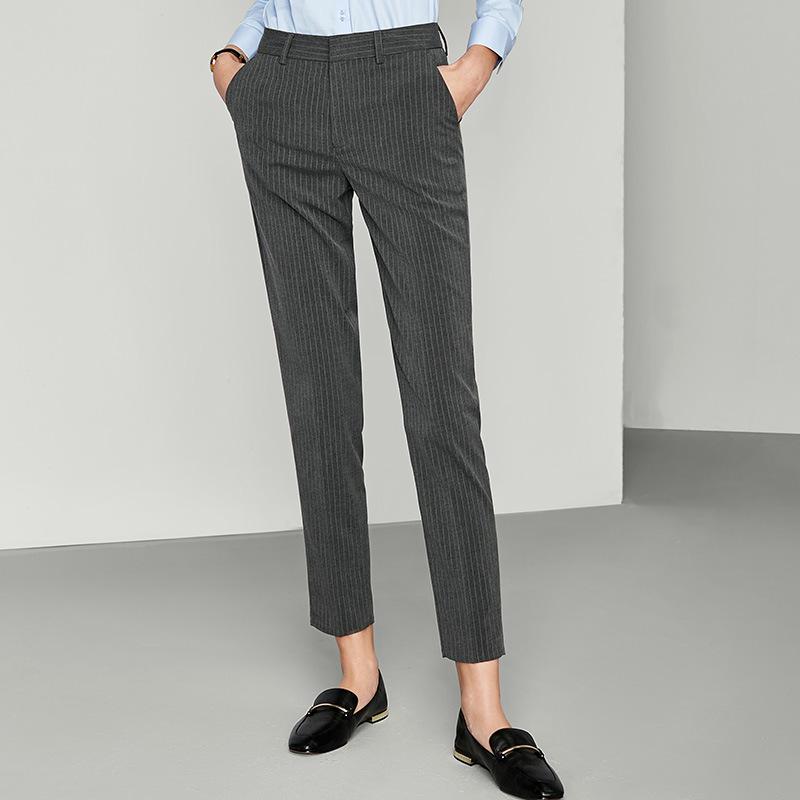 083 Women's Color-Spun Striped Professional Straight-Leg Slimming Suit Pants