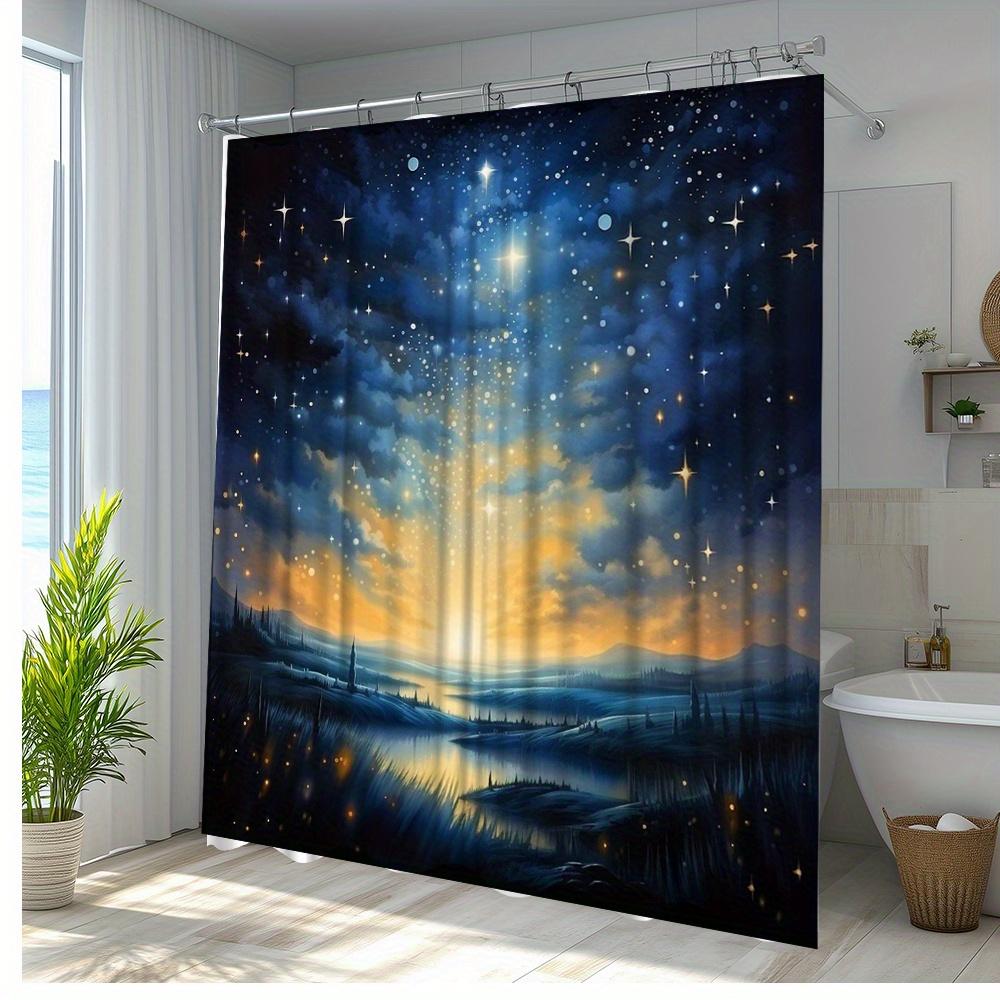 Starry Night Landscape Waterproof Mildew-Resistant Shower Curtain - Enchanting Design for a Tranquil Bathroom Décor Experience