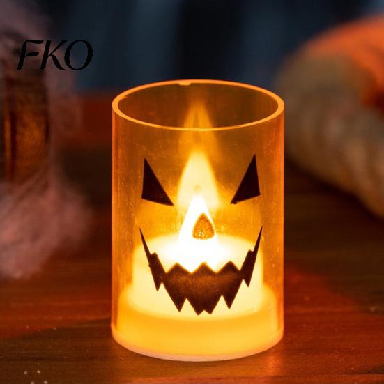 Flameless Ghost Lantern Halloween Face Candle Light, Battery Powered LED Lamp, Portable Iron Handle Lamp Detachable Decorative Light for Home