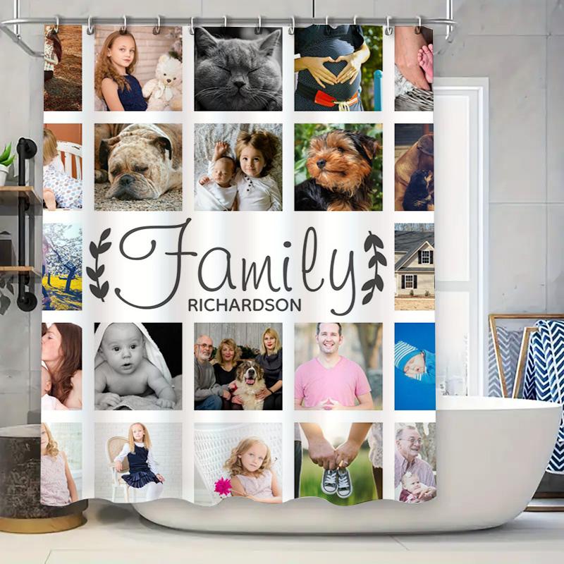 

Customizable Family Photo Shower Curtain Home Decor For Bathrooms Modern Design With Custom Name And Date Easy Inst W60H190(CM)-1 Pcs