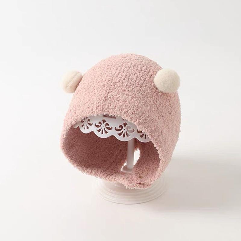 Cute Winter Warm Kids Girl Boys Baby Hats Fleece Wool Hemming Caps With Ball Solid Wool Ear Protection Hats Soft Newborn Bonnet