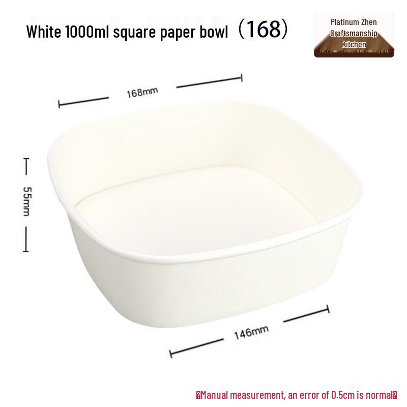 Disposable Paper Food Boxes, White, Square, 1000ml
