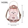 1000/1400ml Bear Water Bottle with Shoulder Strap Cute Bear Drinking Bottle Leak-Proof Travel Straw Cup for Boys Girls Daily Use