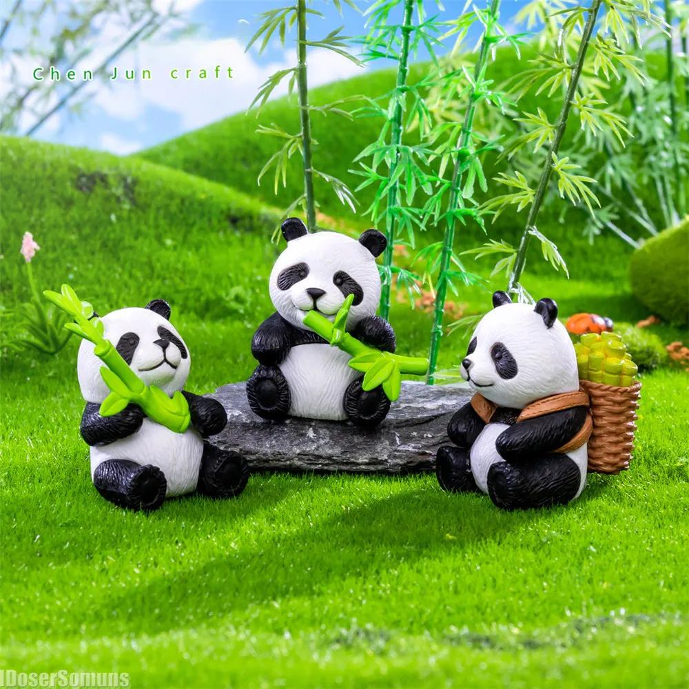 8 шт. микропейзаж милый бамбуковый панда кукла автомобиль декоративный набор комната — фото 4