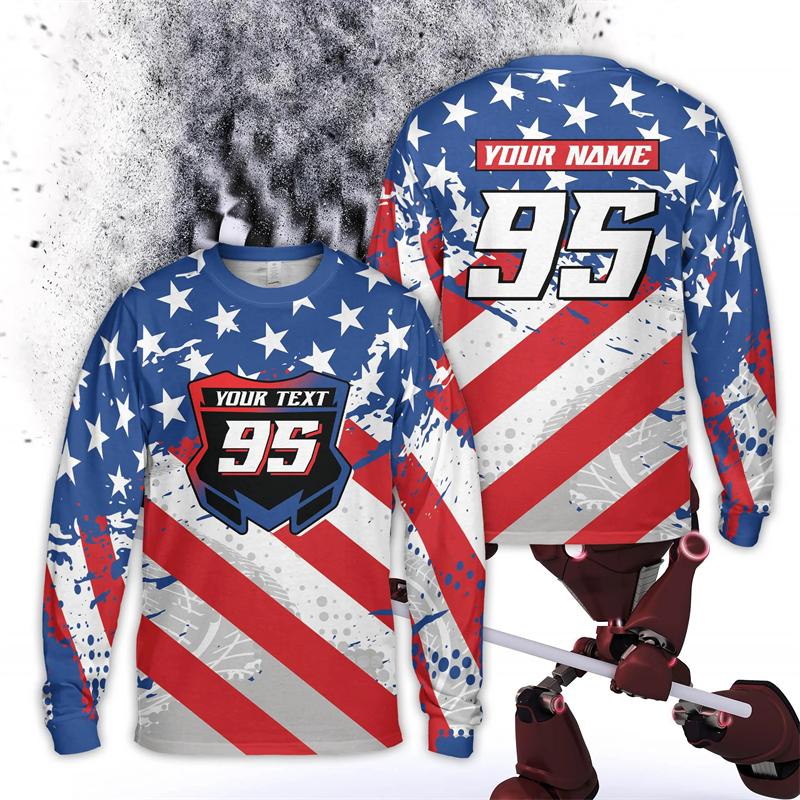 Personalized Rider Name Number Motocross Long Sleeve Shirt Custom Geometric Pattern Dirt Bike T Shirt Loose Racing Team 3D Shirt