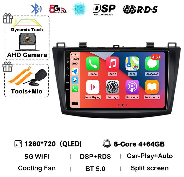 Android 14 Carplay Auto For Mazda 3 2009 2010 2011 2012 2013 Car Radio Multimedia Player Stereo Video Audio GPS Head Unit WIFI