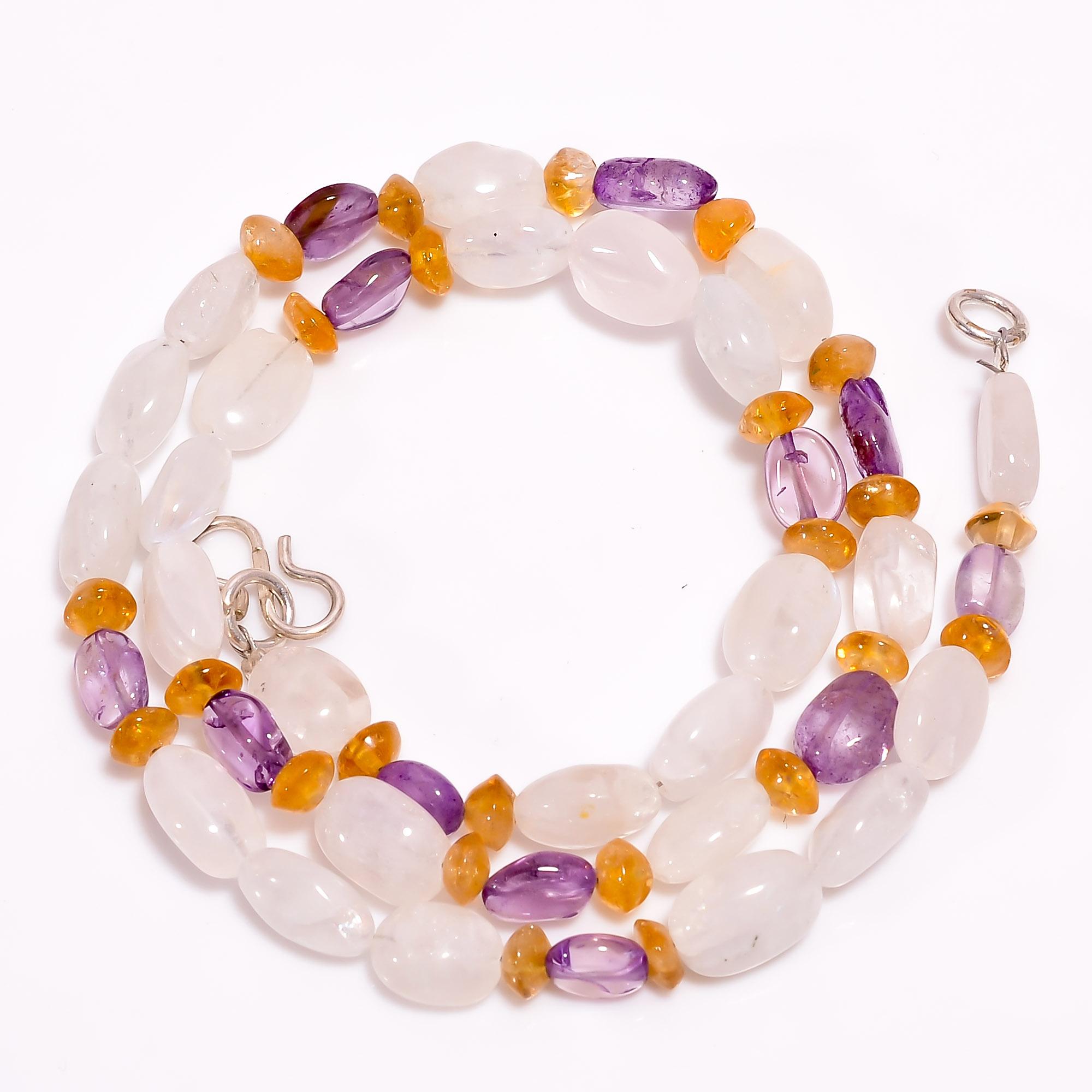 

Natural Rainbow Moonstone Amethyst Citrine Smooth Beads Necklace 4-12 mm 17.5 UB-8482