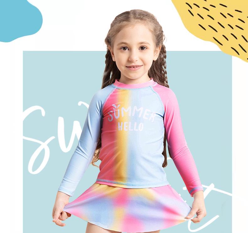Girl's Gradient Long-Sleeve Two-Piece Swimsuit Set (2025)