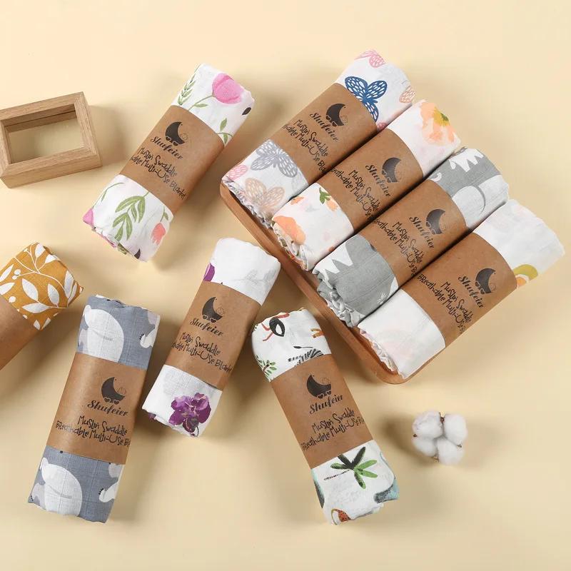 120*120 cm Soft Muslin Cotton Baby Blanket Bamboo Cotton Blanket Wrap Cute Cartoon Newborn Blankets Infant Wrap Sleepsack