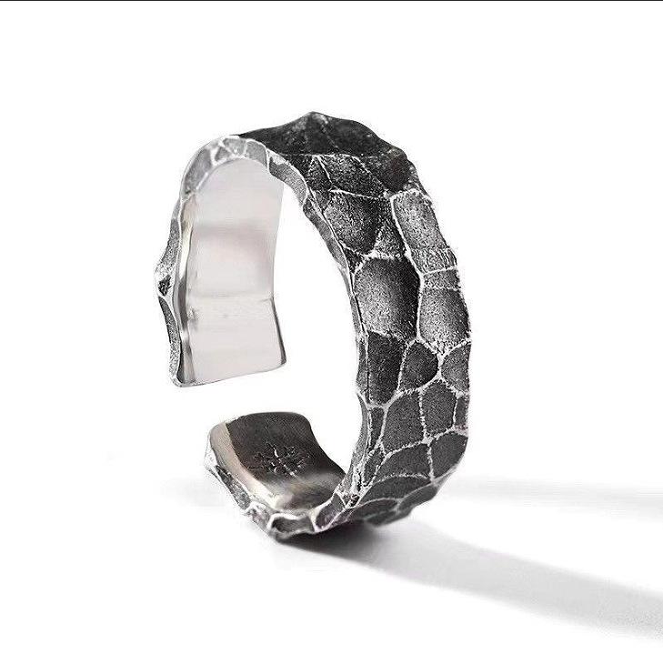 Imitation Retro Men's Open Ring, Personality Crack, Simple and Old Hammer Ring Jewelry