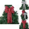 Large Christmas Bow Holiday Decoration Red Plaid Bow For Festive Tree Ornament