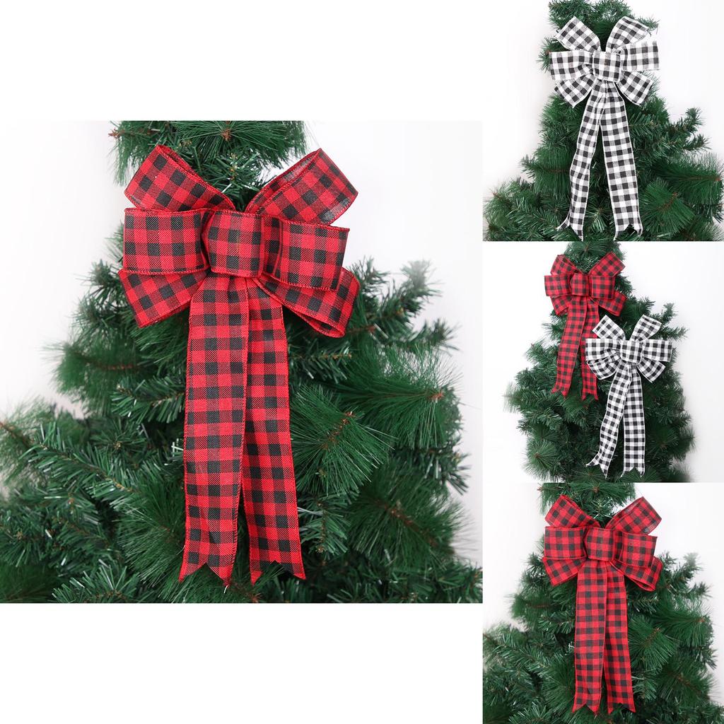 Large Christmas Bow Holiday Decoration Red Plaid Bow For Festive Tree Ornament