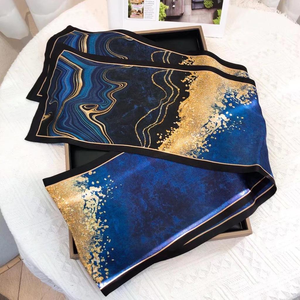Temperament Blue Ocean! Mulberry Silk Silk Scarf Versatile Double-Sided Silk Scarf Thin Narrow Long Scarf Streamer