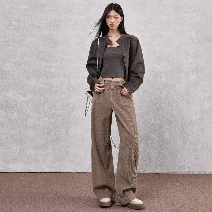 

Women s High-Waisted Corduroy Straight-Leg Pants - New Autumn Loose Slimming Drape Design L
