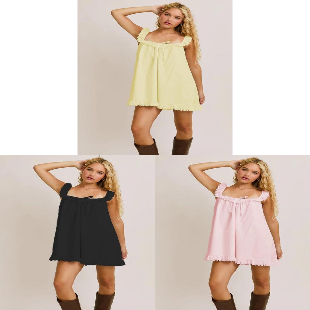 Polyester Summer Beach Dress For Women With Ruffled Lace And Bow Ties For Vacation Style