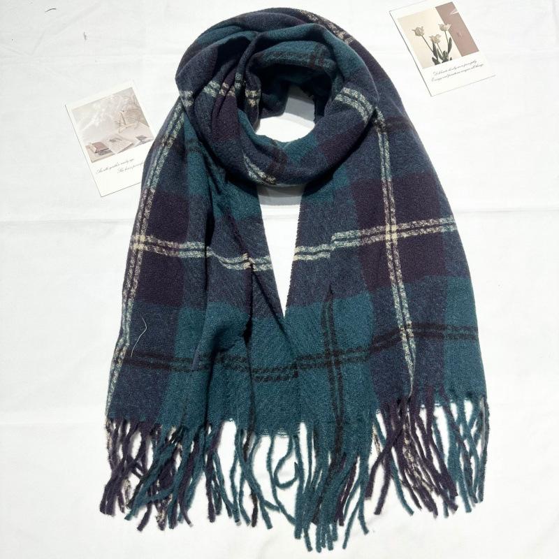Korean Atmosphere Retro Red Plaid Gift Scarf for Women Winter Imitation Cashmere Long Thick Warm Scarf for Men