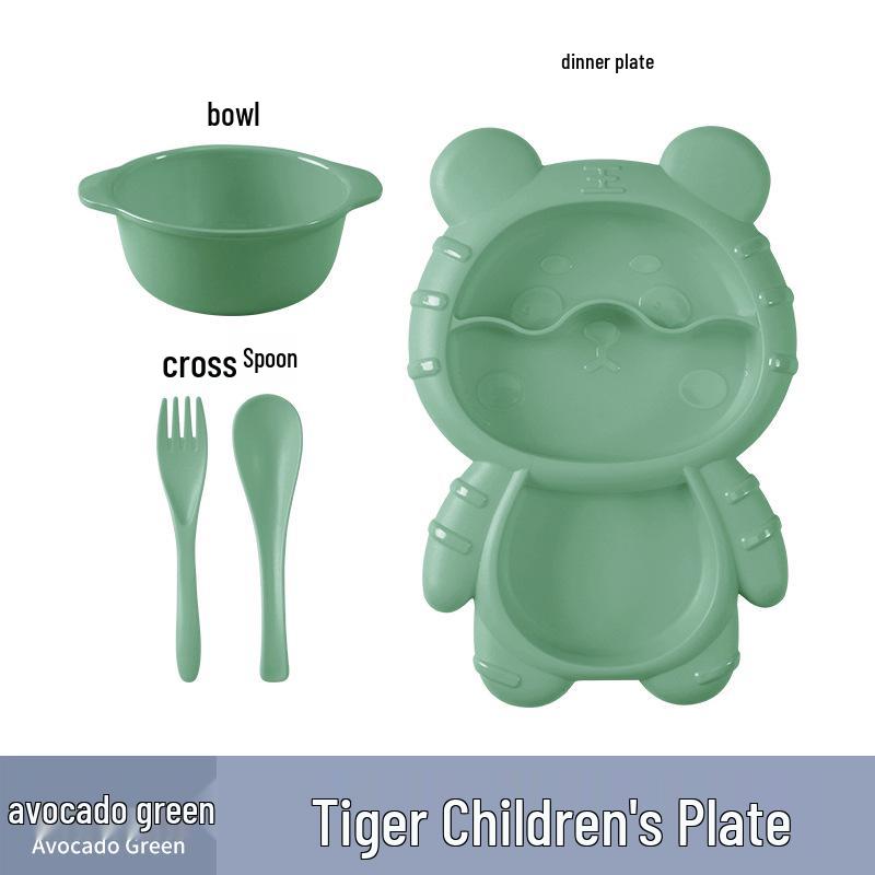 Cute Cartoon Kids' Divided Plate & Feeding Set: 4-Piece Infant Bowl, Spoon & Fork