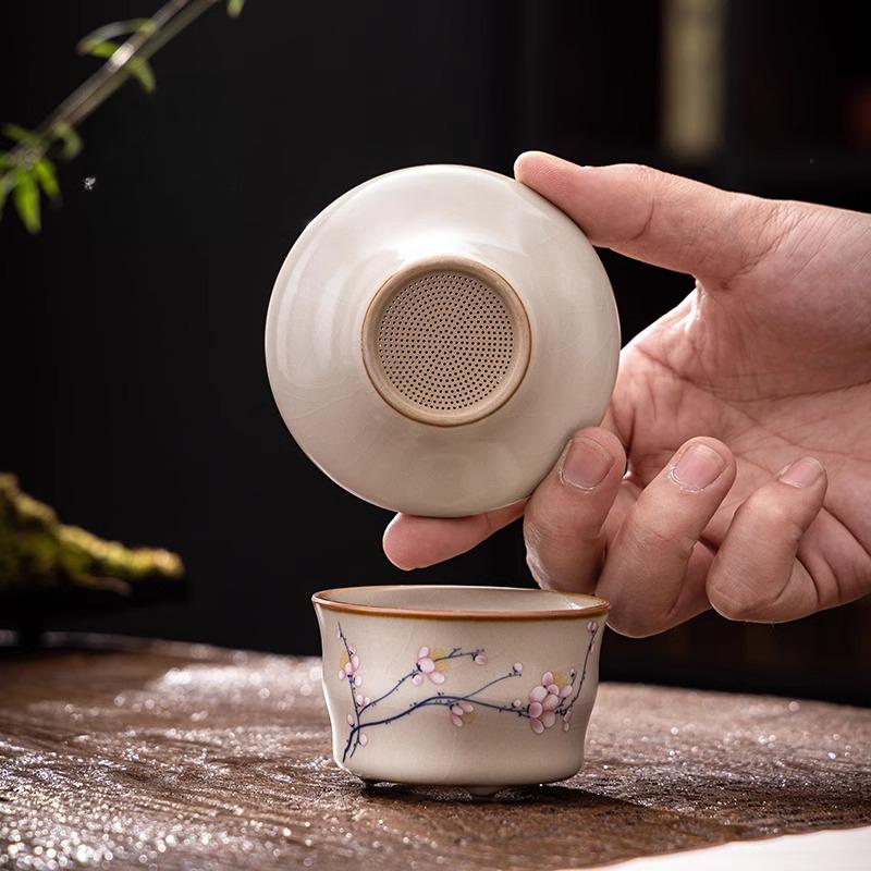 Vintage Ru Kiln Tea Leak Tea Filter Vintage Open Piece Ru Porcelain One Punch Filter Chinese Home Kung Fu Tea Set