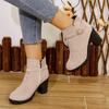 Women's Retro High Heel Ankle Boots Square Heel Woman High Leather Boots Female Round Toe Rivet Platform Short Bootines