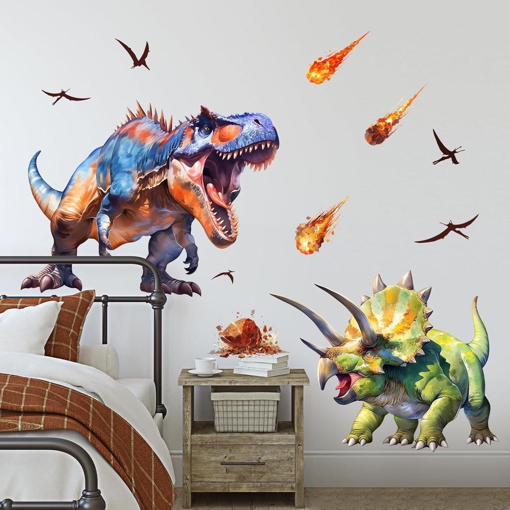 Cartoon Dinosaur Wall Sticker T-Rex Wall Decal Kids Room Decor Cute Animal Self Adhesive Sticker Boys Bedroom Decoration