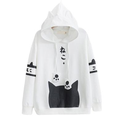 Women's Fall Casual Cat Head Print Long Sleeve Hoodie Loose Women's Sweatshirt Jacket