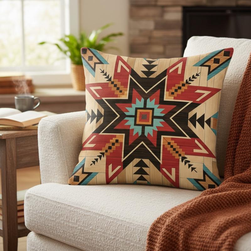 Exquisite Ornaments Unisex Vikama Bohemian Contrast-Colour Geometric Cushion Cover Western Ethnic Totem Print Decorative Cushion Cover