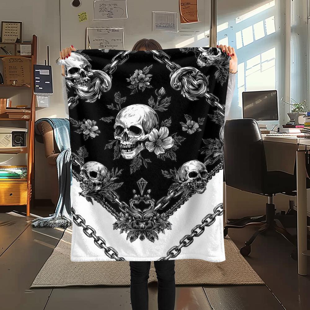 

Skull and Rose Print Flannel Blanket,High quality Comfortable for All Seasons,Home Decor,Warmth and Comfort,Perfect for Christmas Gifts 80cm x 120cm
